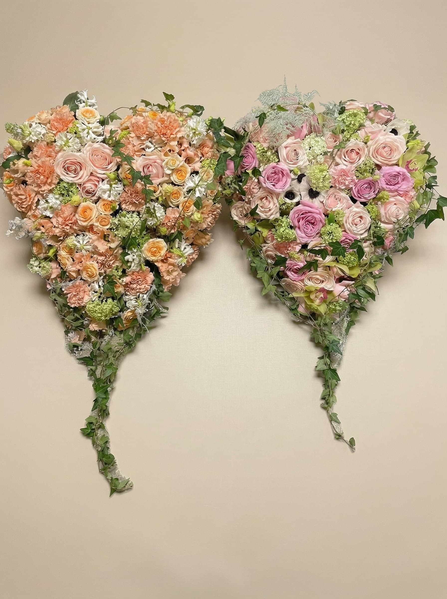 Dubbla hjärtan i peach och rosa